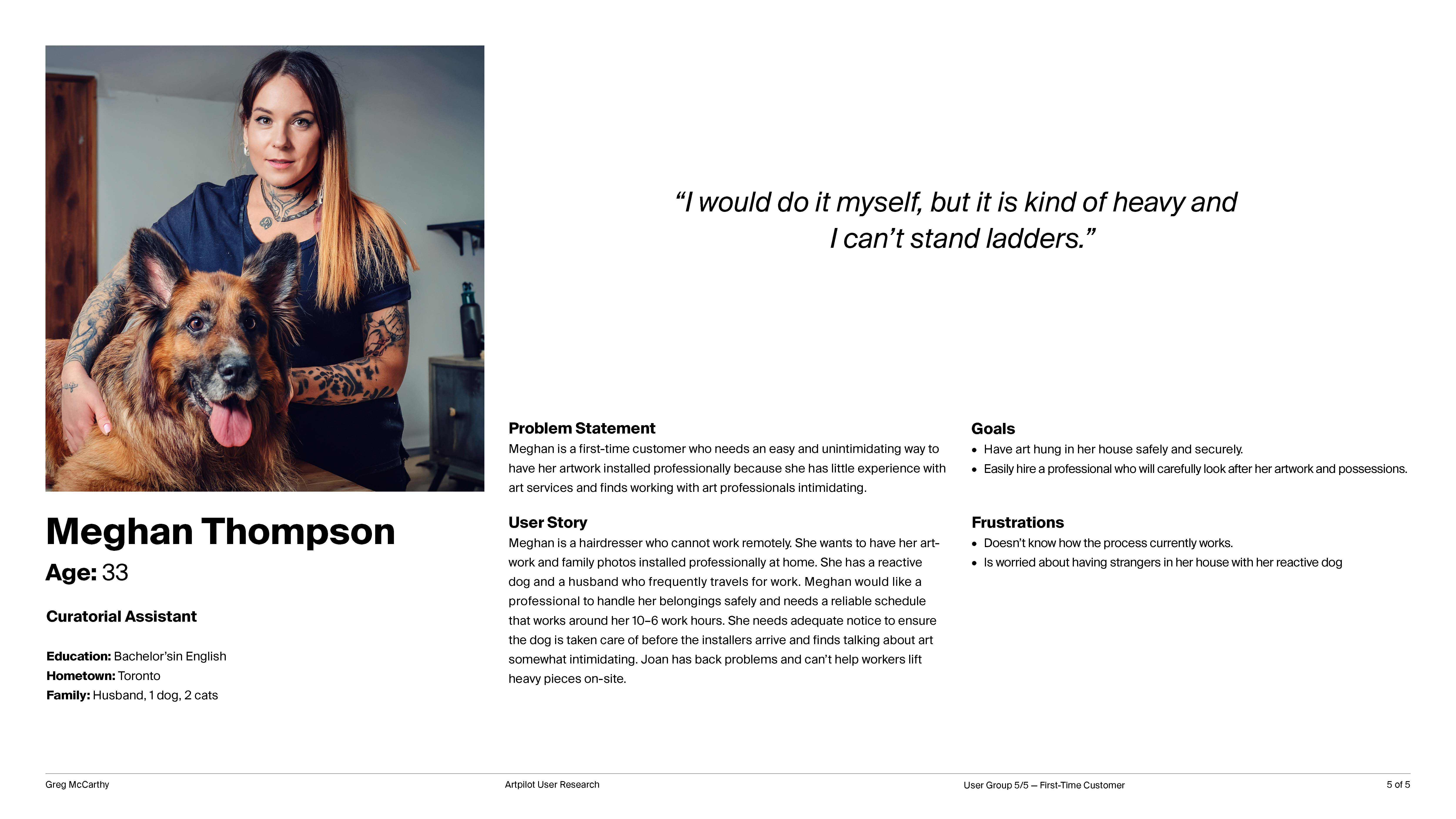 Persona document showing user research findings