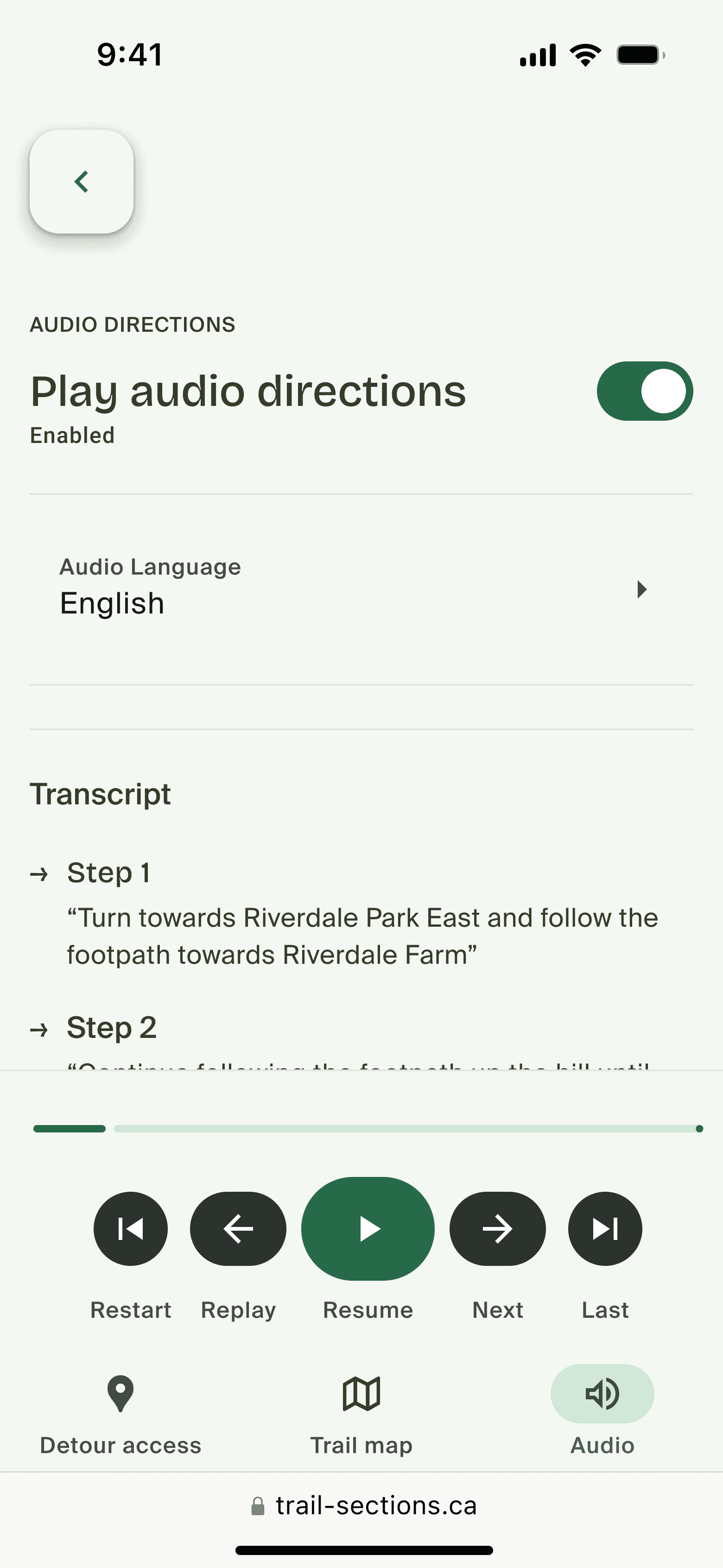 Audio navigation playback controls